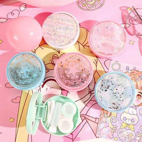 Q Travel Contact Lense Box Contact Lens Case With Mirror Chuck Tweezers Set Cute Quicksand Invisibility Glasses Nursing Bins