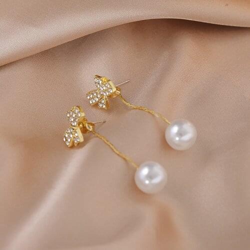 S925 Silver Needle Light Luxury Earband Imitation Pearl Girl New Fashion High-quality Bow Earrings Jewelry Statement Earrings