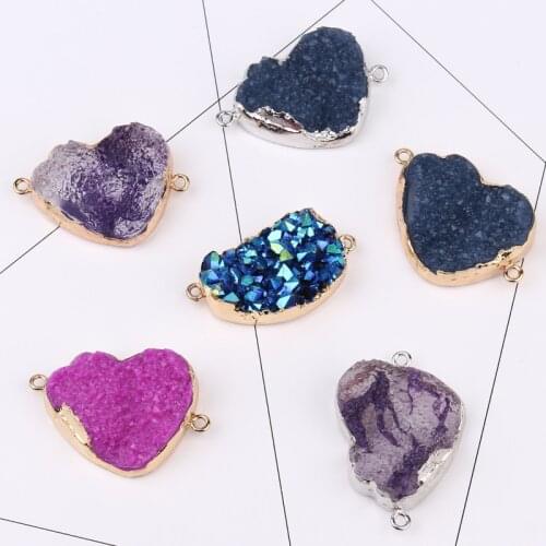 1pc Irregular Resin Heart Earrings Connectors Pendants Drops Diy Making Fake Opal Fake Druzy Necklace Handmade Jewelry Findings