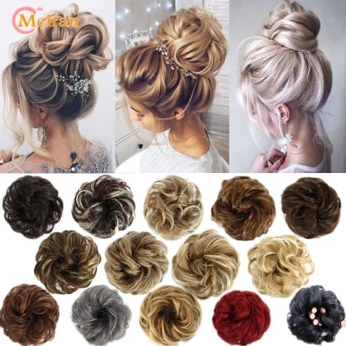 MEIFAN High Temperature Fiber Synthetic Fake Hair Bun Extension Nature Hair Elastic rubber Band Donut Scrunchies Curly Chignon