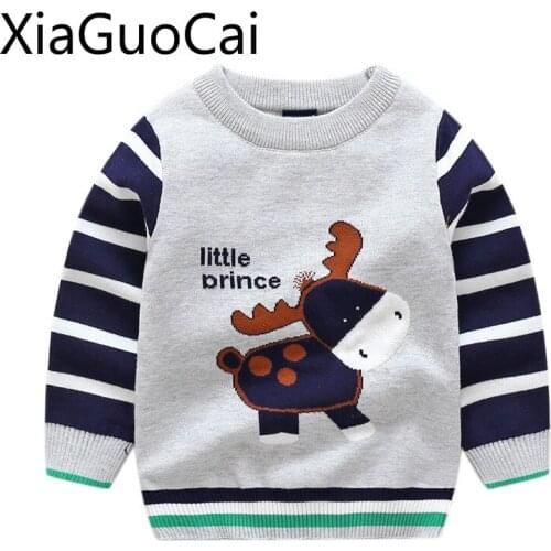 Boys Sweaters Cotton Yarn Striped Pullover Sweater Cartoon Kids Knit Sweater Little Donkey Jacquard Toddler Boy Sweater