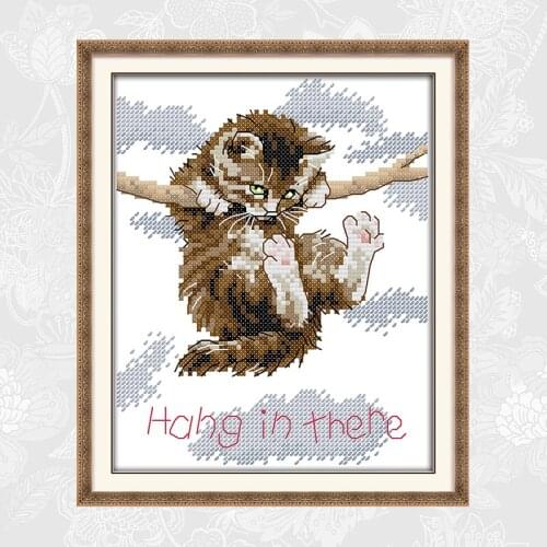 Cat hanging on a tree branch Patterns Printed Fabric 14ct 11ct Cross Stitch kits Handmade Beginner Embroidery Needlework Sets
