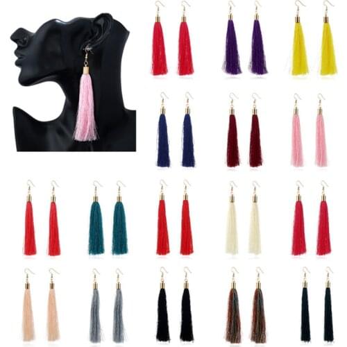 Vintage Ethnic Long Tassel Drop Earrings for Women Lady Fashion Bohemian White Red Silk Fabric Dangle Earring Indian Jewelry