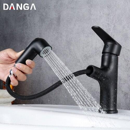 Bathroom Sink Tap Pull-out Basin Faucet Brass Hot and Cold Water Faucet Electroplated Single Handle Single Hole Washbasin Faucet