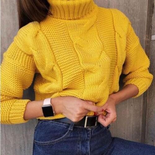 Women Knitted Turtleneck Autumn Winter Short Sweater Pullovers Casual Soft Jumper Fashion Long Sleeve Pull Femme