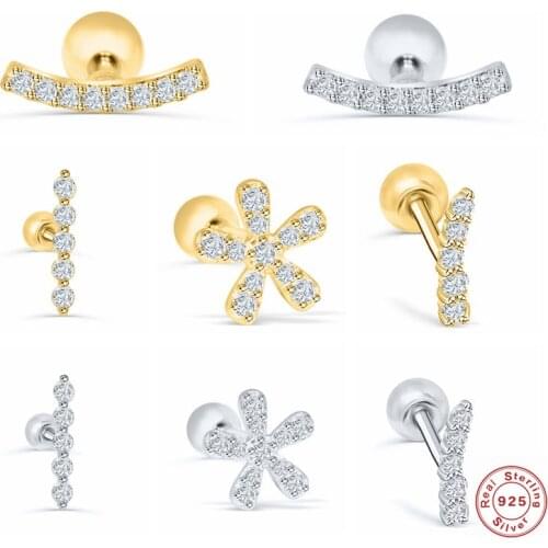 CANNER Real 925 Sterling Silver Stud Earrings for Women Piercing Earring Gold Color Earings Crystal Zircon Jewelry pendientes