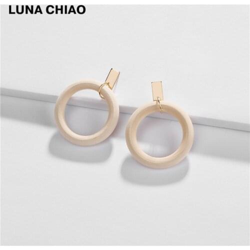 LUNA CHIAO Women Jewelry Wood Circle Drop Pendant Earrings Boho Bohemian Ethic Statement Earring for Women