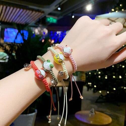 2020 Fashion Sweet Stone Beads Bracelet Lucky Cat Ceramic Beads Bracelet For Women Girl Braided Charms Bracelet