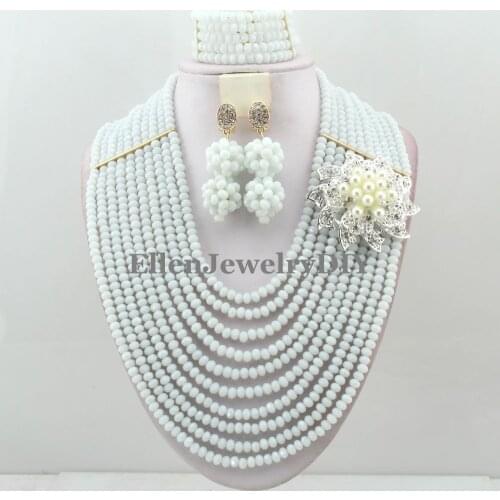 Handmade Chunky necklace Wedding Jewelry Sets Nigerian Beaded Wedding Bridal Necklace Jewelry Sets Free Shipping W11857