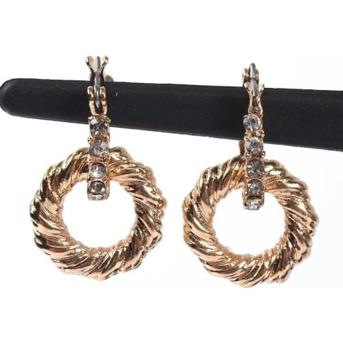 Gold Silver Color Geometric Round Drop Earrings Women Vintage Statement ZA Earrings Jewelry 2019 Big circle Rhinestone Earrings
