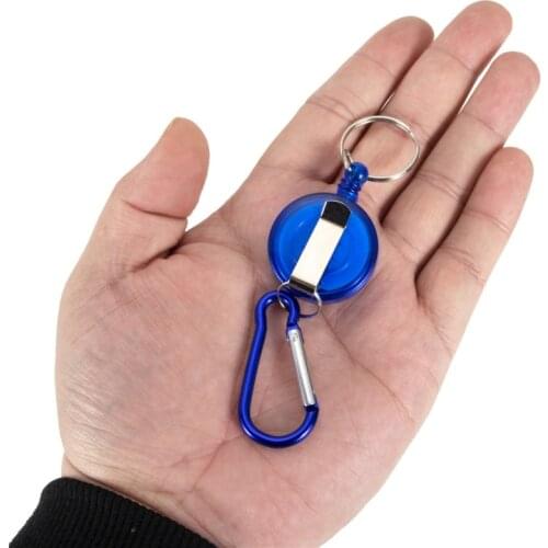 1pc Blue Retractor Keychain Portable Fly Fishing Retractable Reel Badge Holder Carabiner Clip High Quality