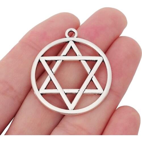 10 x Tibetan Silver Metal Star of David Large Round Necklace Charms Pendants for DIY HandmadeJewelry Making Findings 39x35mm