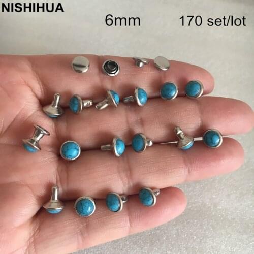 170 set - 6mm Acrylic Turquoise Rivet Studs,Domed Blue Turquoise Silver Cup Rivet Spike, Free Shipping