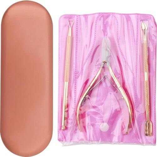 3pcs/box Rose Gold Stainless Steel Cuticle Remover Pusher Scissor Set Nail Tools Dual Heads Dead Skin Cut Nipper Clipper