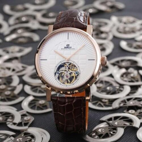 43mm Famous Brand Hollow Tourbillon Automatic Mechanical Mens Watch Stainless Steel Rose Gold Case Male Wrist Watch A82