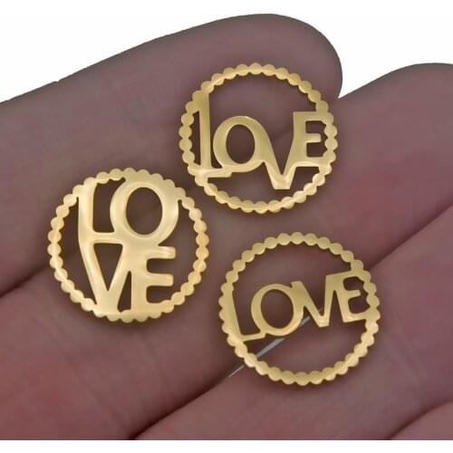 5pcs/Lot Stainless Steel Circle Love Charms Gold DIY Necklace Earring Bracelet Bangle Connector Accessory Jewelry Making Finding
