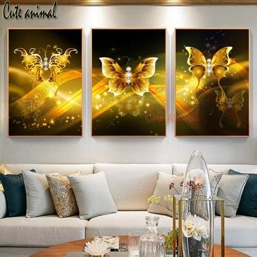 Abstract Golden Butterfly diamond painting 3 pcs diamond embroidery full square/round mosaic puzzles gifts for the new year 2020