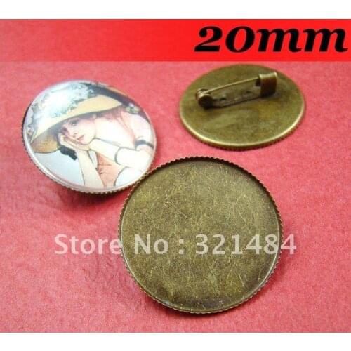 Antique bronze 300piece/lot 20mm Round Cameo Cabochon Setting Brooches Blanks and Base with Safety pin