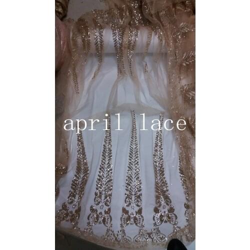 Ap006 champagne gold sparkle glued glitter net mesh breathable lace fabric for fashion designer/ wedding dress/party/lady dress
