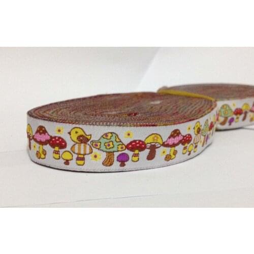 Free Shipping wholesale 5/8'' (16mmx10yards) 100% Polyester Woven Jacquard Ribbon White mushroom zakka ribbon