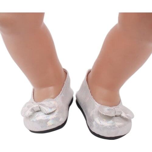 40-43 Cm Baby Boy Dolls Silver Sequin Bow Shoes American Newborn dress Shoe Toys Accessories Fit 18 Inch Girls Birthday Gift g31