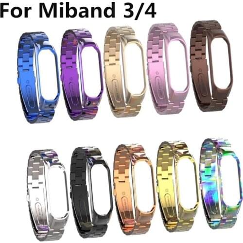 Wristband For Xiaomi Mi Band 3 4 Strap Smartwatch Mi band Miband 4 3 Wrist Bracelet with case Metal steel Stainless watch Strap