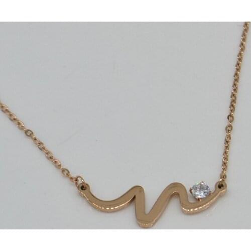 Zircon Wavy line Stainless Steel Choker Necklace pendant necklace Women Girls Fashion Jewelry