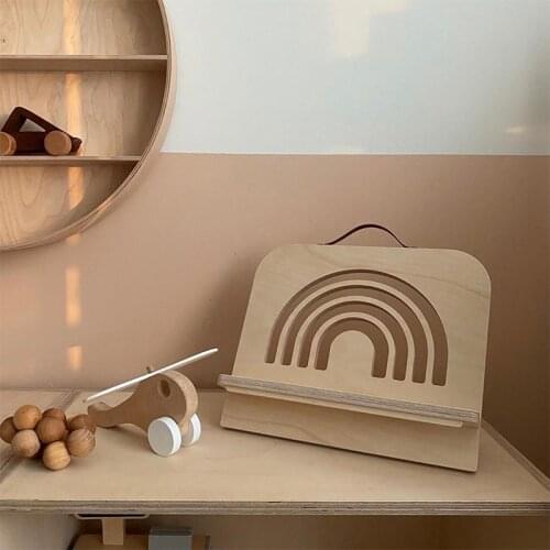 Wood Kids Book Support Rack Baby Reading Accessories Drawing Toys Wooden Rainbow Shelf Home Kids Room Nursery Decor