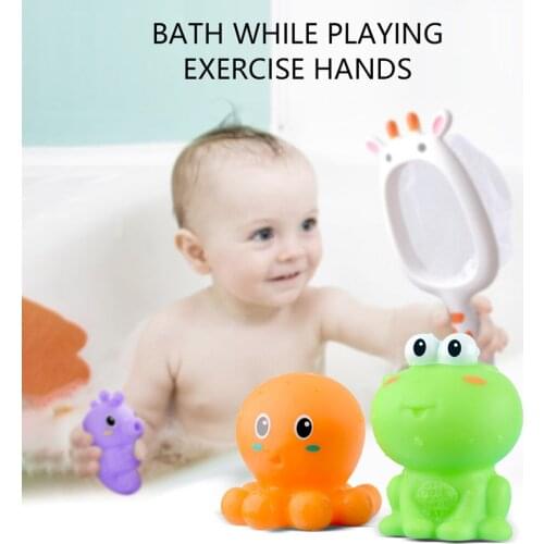 Baby Bath Toys Bathing Floating Soft Rubber Animals Water Tub Toy Squirts Spoon-Net 1 Set Bathroom Toy Swim Pool Bathing Toys