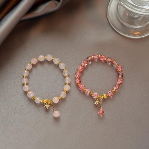 Elastic Pink Color Crystal Beads Strand Bracelets for Women Female Fashion Wedding Party Jewelry Gift for Girlfriend YBR270