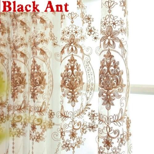 European Embroidery Voile Window Curtain Fabric Coffee Tulle Curtain Door Sheer For Living Room Kitchen Drape Blinds M211#40