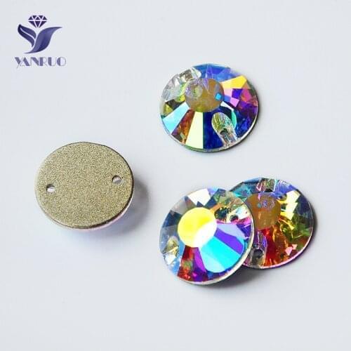 YANRUO 3204 All Sizes AB Chaton Rose Flat Back Sewing Stones And Crystals Glitter Strass Glass Rhinestones For Dress Making