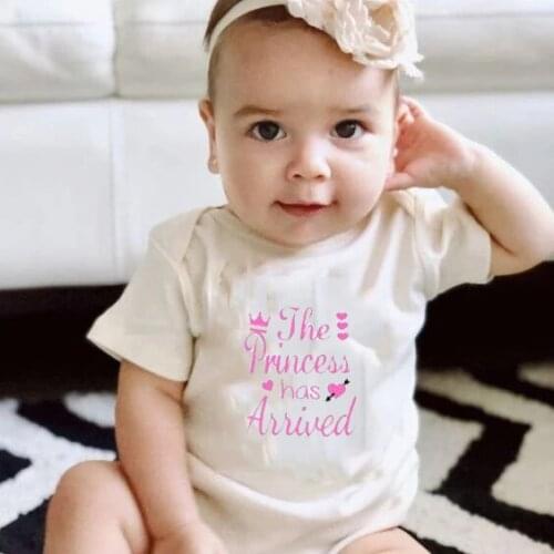 Summer White Clothes the Princess Has Arrived Letter Print Baby Bodysuit 2021 Casual Cute Short Sleeve Baby Girls Clothes