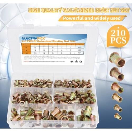 M3 M4 M5 M6 M8 M10 M12 Rivet Nuts Set Zinc Plated Nutserts Threaded Insert Nutsert Cap Flat Head Rivet Nuts Carbon Steel