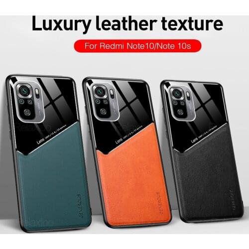 Leather texture car magnetic holder covers for xiaomi redmi note 10 pro s 10pro case soft silicone frame bumper shockproof coque