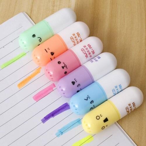 6 Pcs/lot Mini Pill shaped Capsule Highlighter Vitamin Marker Graffi Color Pens Stationery Office School Supplies For Notes