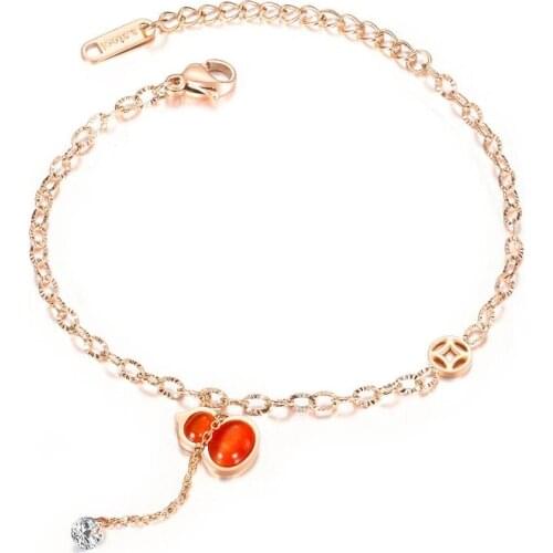 Fashion stainless steel gourd Zircon anklets for women Rose gold jewelry summer beach foot accessories 2020 bransoletka na noge
