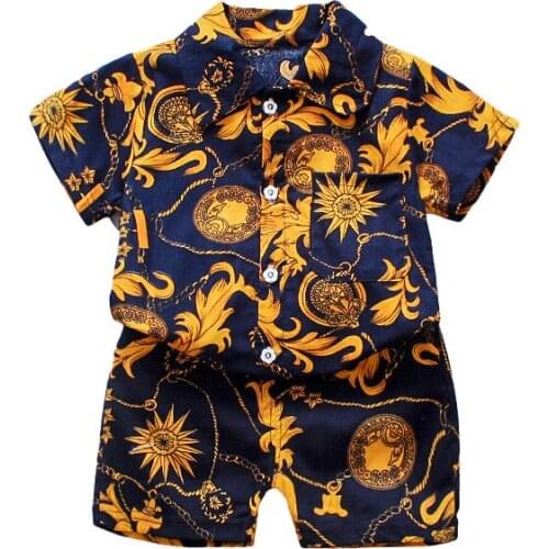 Fashion Hawaii Boys Sets Summer Casual Beach Toddler Kids Shirt + Shorts Cotton Quality Childrens Clothes