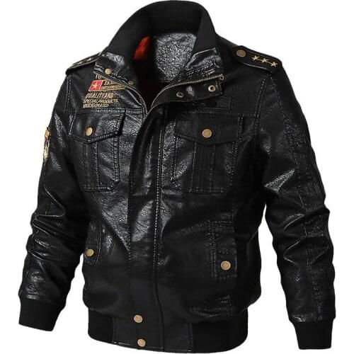Men Motorcycle PU Leather Jacket Windproof Casual Outwear Military Tactical Jacket Army Bomber Flight Jacket Biker Windbreaker-D