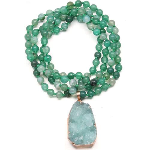 New Women Crystal Pendant Necklace Choker Jewelry 6mm Natural Stones Agated Crystal Irregular Pendant Stone Long Necklace