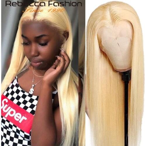 Rebecca 613 Blonde Lace Front Wig With Baby Hair Remy Brazilian Straight Human Hair 613 Frontal Wigs 14-18 Inches 150% Density