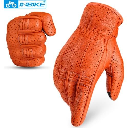 INBIKE Genuine Leather Cycling Gloves for Motorcycle Spring Summer Women Men MTB Bike Gloves Full Finger Sport Bicycle Gloves