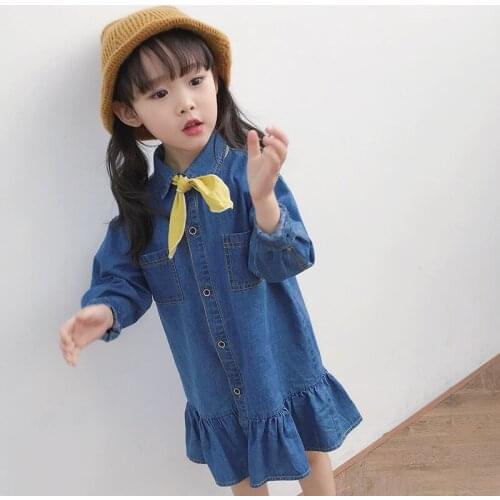 Girl Dress Kids Baby Clothes 2021 Jean Spring Summer Outdoor Formal Outfits Teenagers Uniform Dresses Cotton Children Clothing