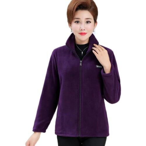 Plus Size 5XL Winter Thick Polar Fleece Jackets 2020 Middle-aged Lady Fleece Coat Slim Women Plush Liner Warm Casual Outwear2082