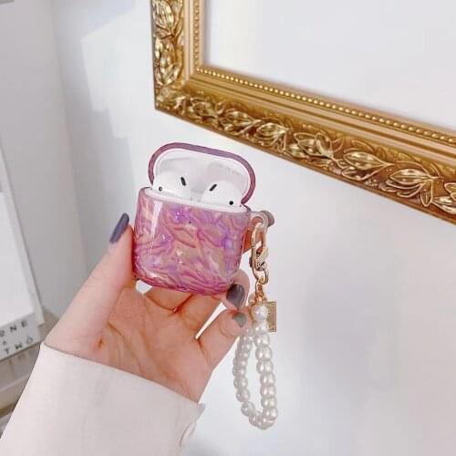 Luxury Purple pattern Pearl bracelet keychain soft Earphone For Apple Airpod 2/1 Cover For Airpod pro 3 Earphone case for airpod