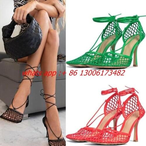 Sexy woman summer hollow mesh style closed toe high heel lace up sandal