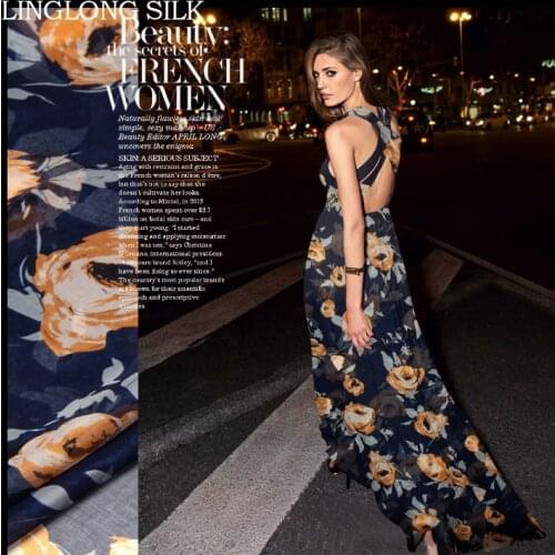 PRINT SILK CHIFFON FABRIC 6mm Width 53"-135cm100% Pure Silk Fabric Brocade Printed Silk Dress Material Women Fabric Rose Pattern