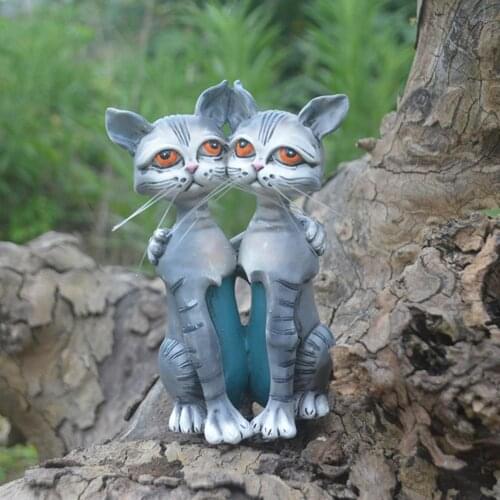 Cats Ornament Multi-color Resin Couple Cat Craft Figurines Whimsical Delicate Red Eye Cat Garden Statue for Yard декор для дома