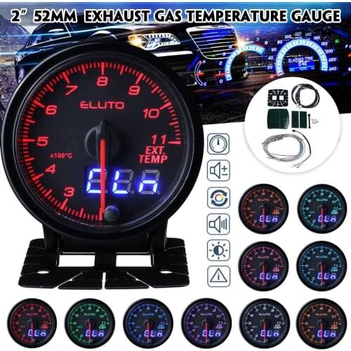 Eluto 2" 52mm Universal Car Exhaust Gas Temperature Gauge Celsius 10 Color LED Dual Display Auto Exhaust Gas Temperature Meter