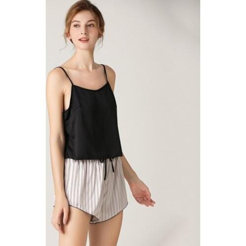 Sleepwear Female Summer Faux Silk Sexy V-Neck Sling Shorts Two-Piece Pajama Sets Women SILK Satin Pyjamas 212906